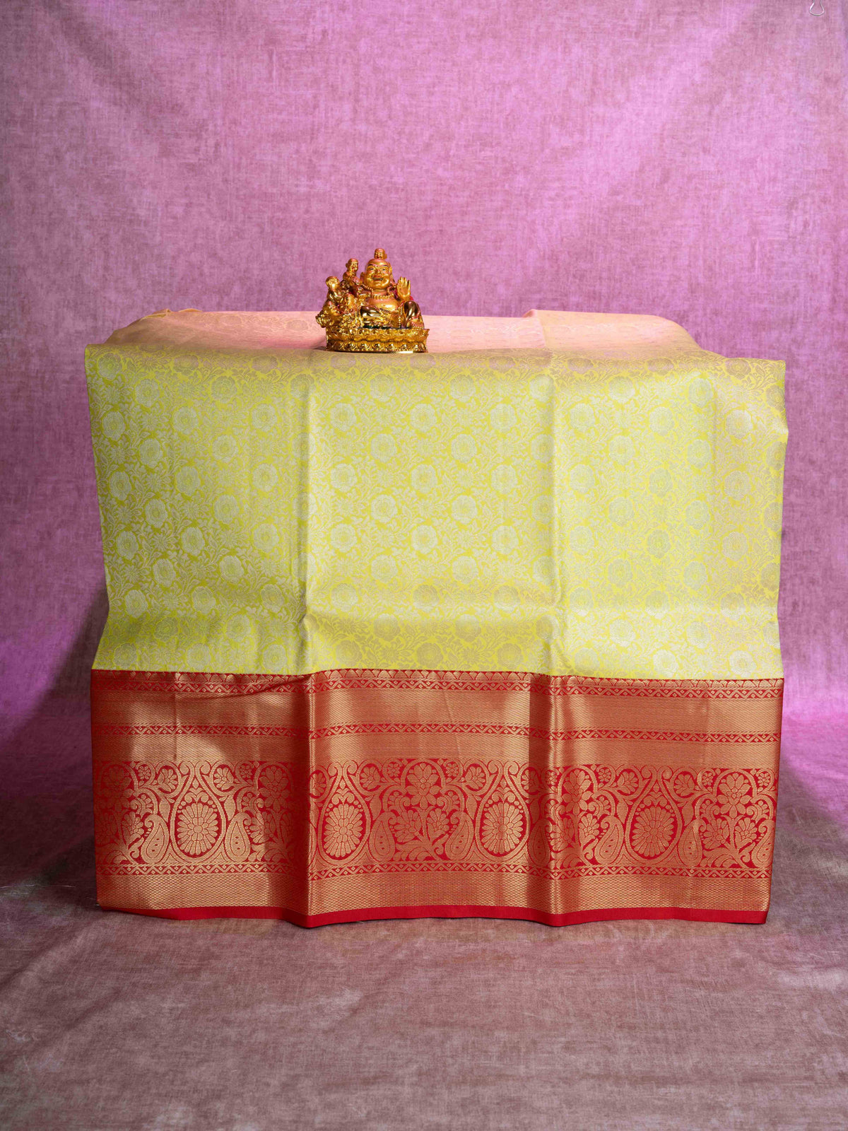 Semi Silk Pattu Pavadai (Pista Green) With Maroon Blouse 44"
