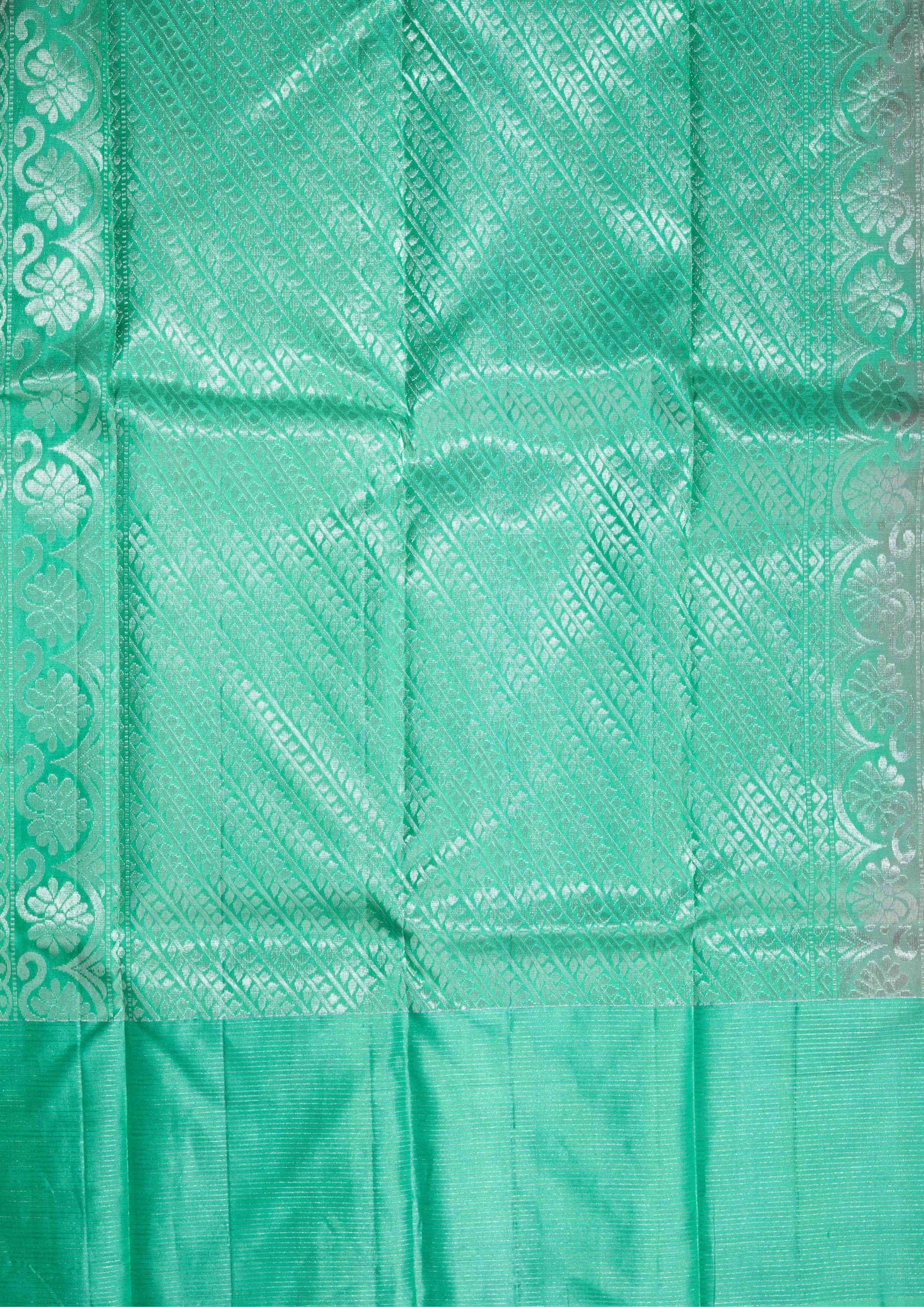 Light Peach Kanjivaram Pure Silk Saree With Green Blouse