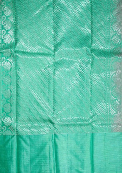 Light Peach Kanjivaram Pure Silk Saree With Green Blouse