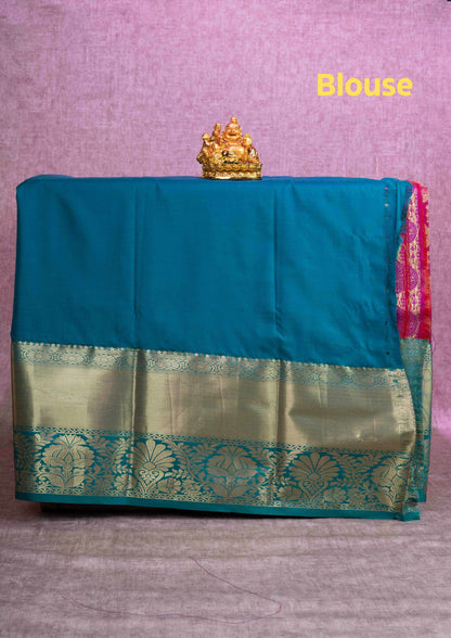 Mix Silk Pattu Pavadai ( Dark Pink ) With Peacock Green Blouse  44"