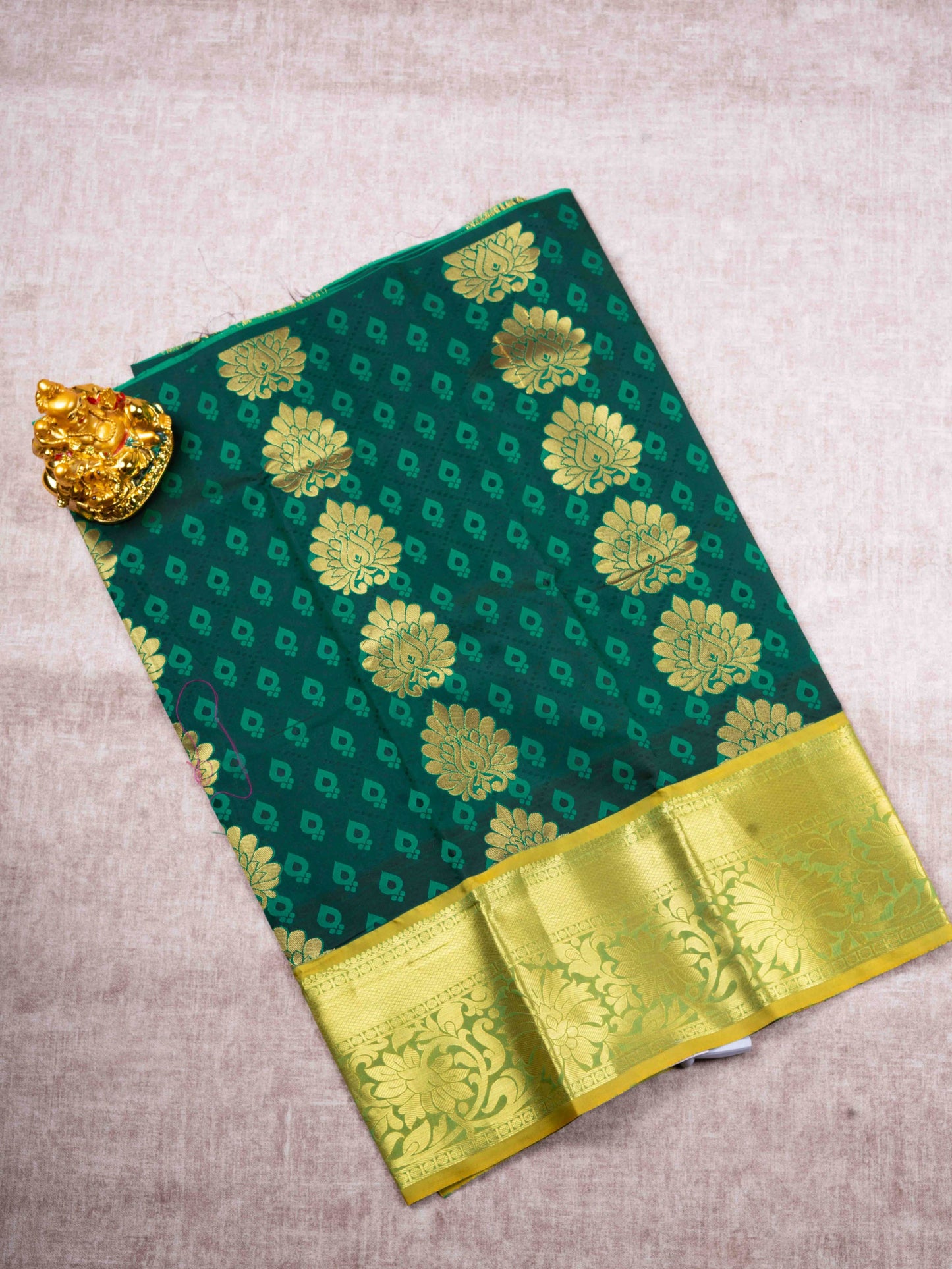 Mix Pattu Pavadai ( Bottle Green ) With Yellow Green Blouse 27"