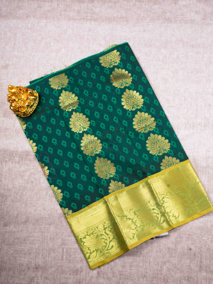 Mix Pattu Pavadai ( Bottle Green ) With Yellow Green Blouse 27"