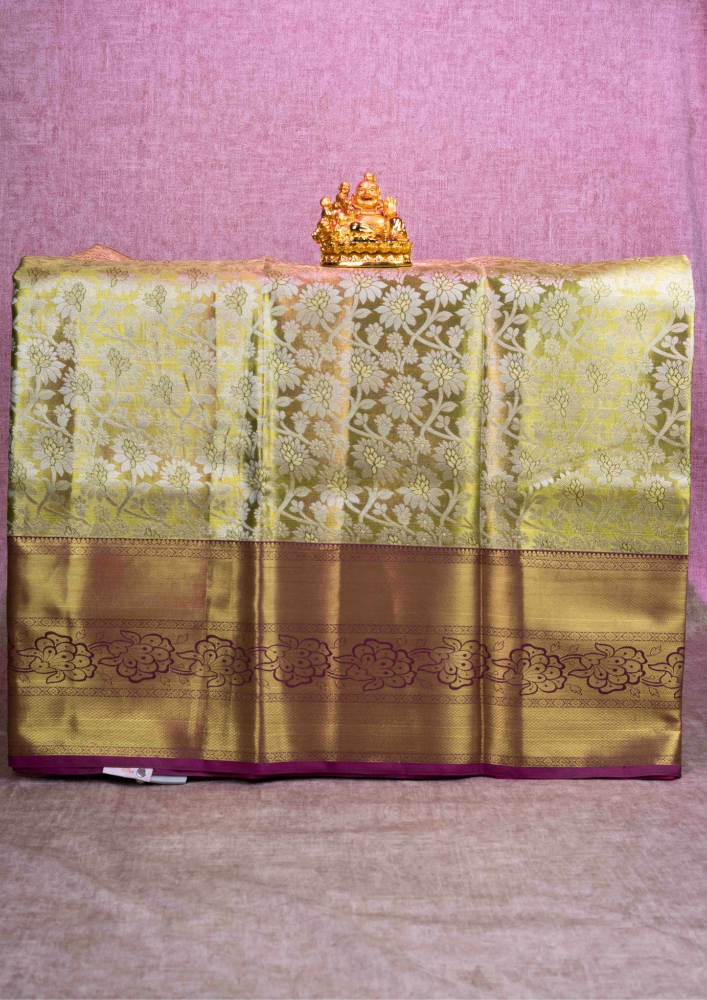 Mix Silk Pattu Pavadai ( Yellow Green Tissue ) With Gold Blouse  44"