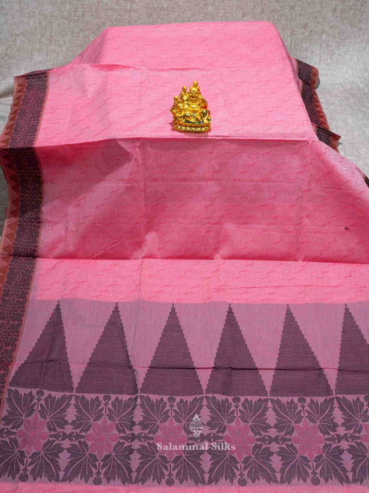 Pink Color Cotton Saree with Thread Border and Running Blouse