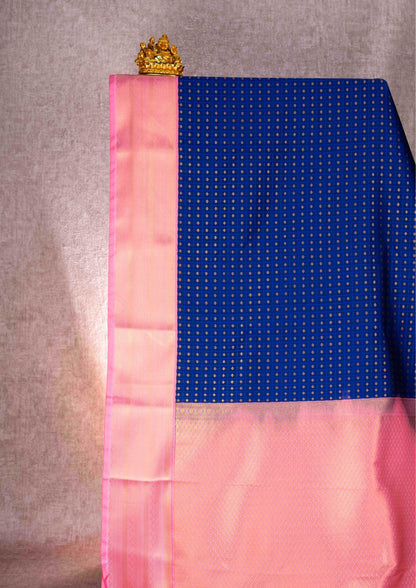 Mustard Yellow Checks Semi Silk Saree With Magenta Blouse