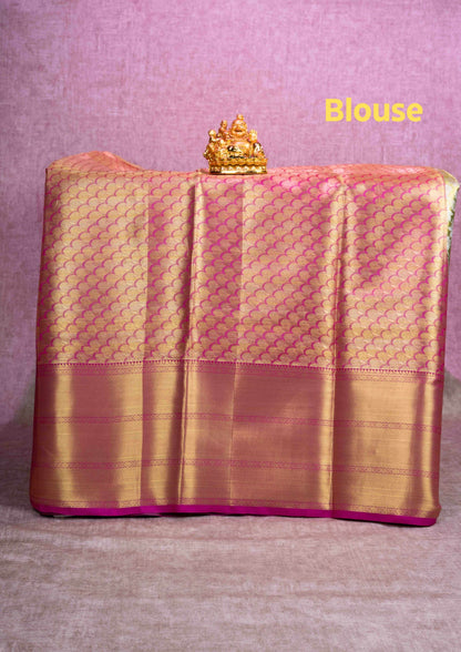 Mix Silk Pattu Pavadai ( Yellow Green Tissue ) With Gold Blouse  44"