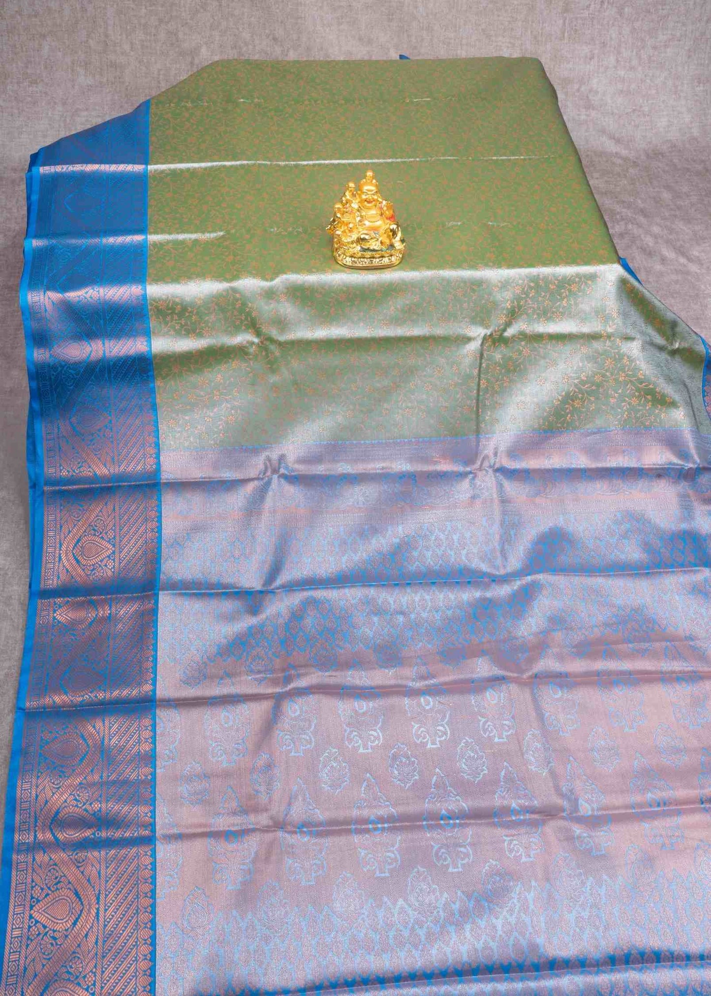 Beige Tissue Bridal Semi Silk Saree With Bottle Green Border