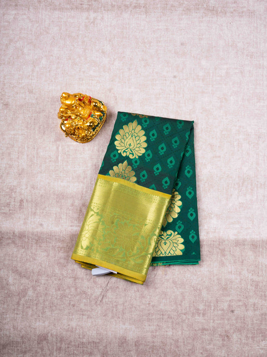 Mix Pattu Pavadai ( Bottle Green ) With Yellow Green Blouse 27"