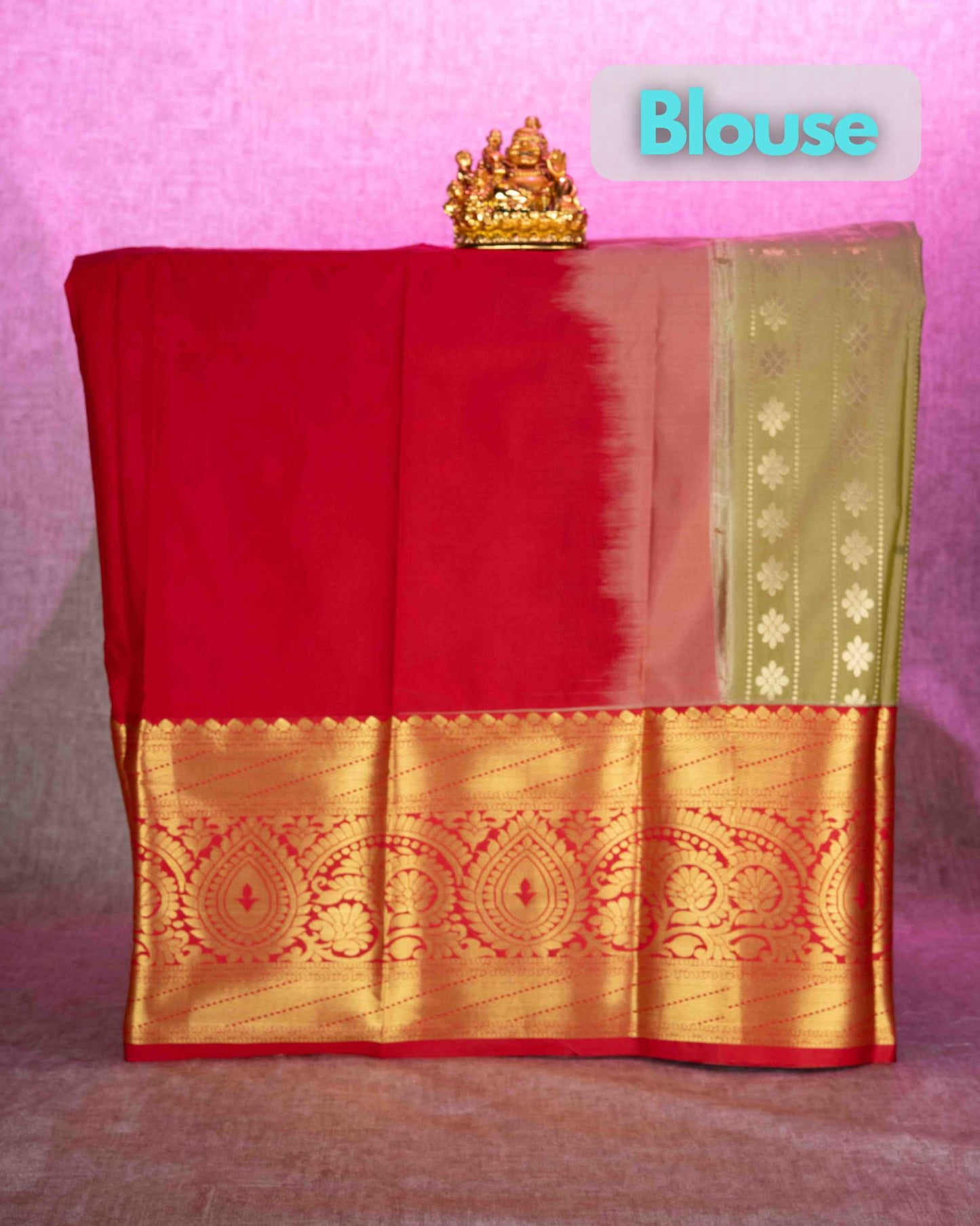 Mix Pattu Pavadai ( Olive Mustard Yellow ) With Red Blouse 36"