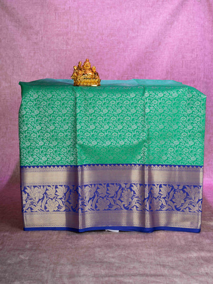 Mix Pattu Pavadai (Green) With Royal Blue Blouse 44"