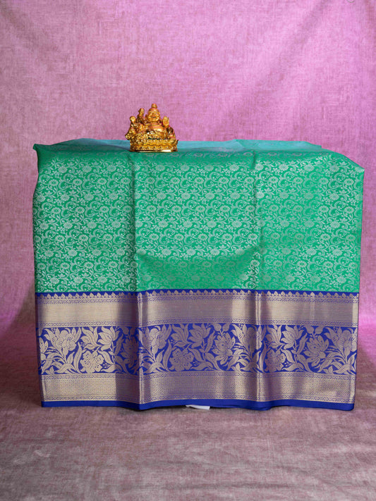 Mix Pattu Pavadai (Green) With Royal Blue Blouse 44"
