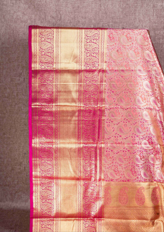 Pink Tissue Grand Puremix Silk Saree With Pink Blouse