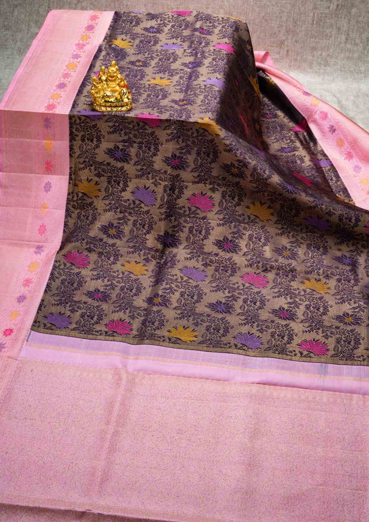 Kanjivaram Pure Silk Saree Meenakari Work Purple With Baby Pink Blouse