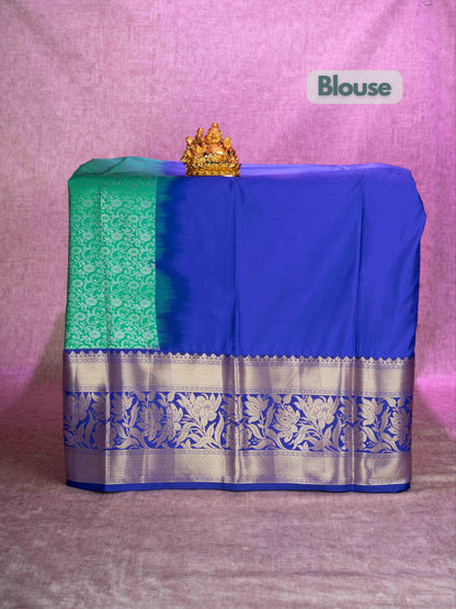 Mix Pattu Pavadai (Green) With Royal Blue Blouse 44"