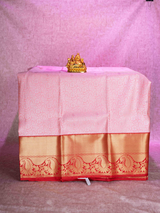 Mix Pattu Pavadai (Peach Pink) With Red Blouse 44"
