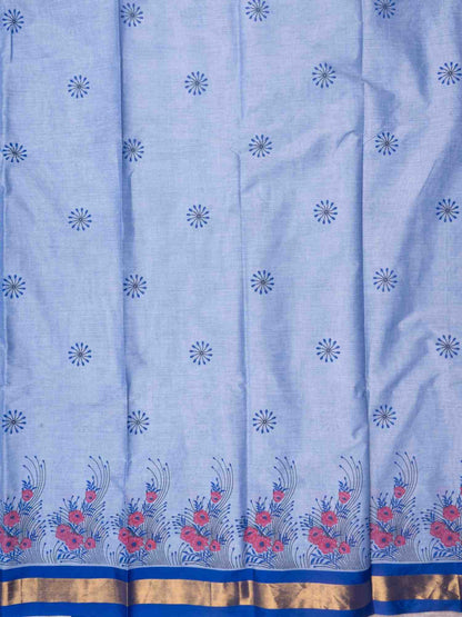 Blue Shade Printed Cotton Saree with Running Blouse