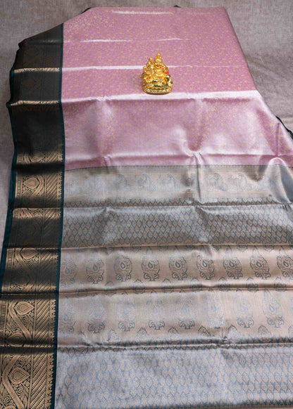 Beige Tissue Bridal Semi Silk Saree With Bottle Green Border