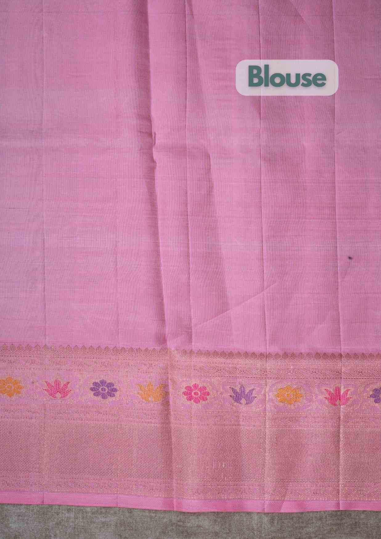 Kanjivaram Pure Silk Saree Meenakari Work Purple With Baby Pink Blouse