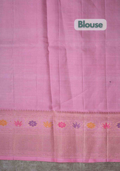 Kanjivaram Pure Silk Saree Meenakari Work Purple With Baby Pink Blouse