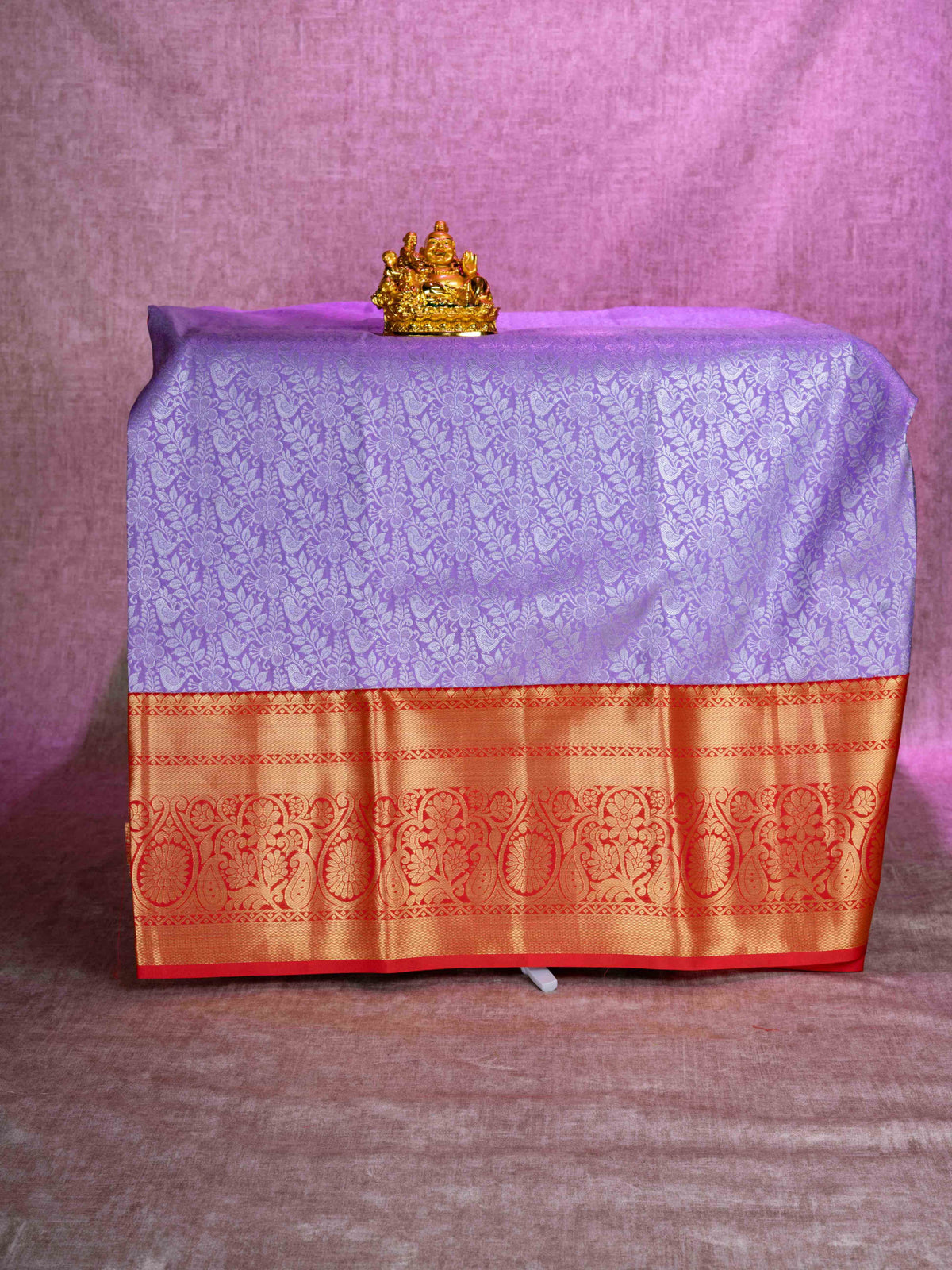Semi Silk Pattu Pavadai (Lavender) With Red Blouse 44"