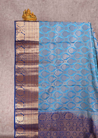 Blue Grand Puremix Silk Saree With Royal Blue Blouse