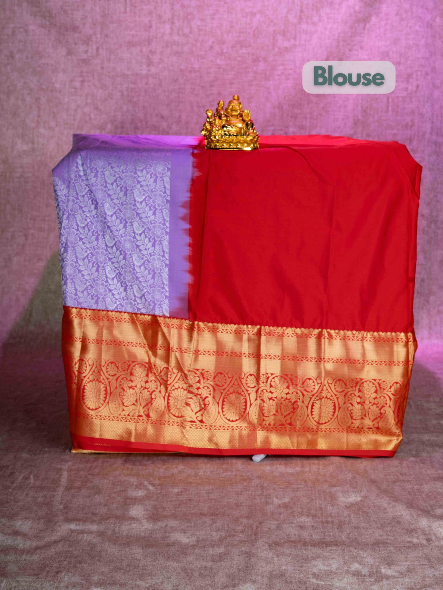Mix Pattu Pavadai (Lavender) With Red Blouse 44"