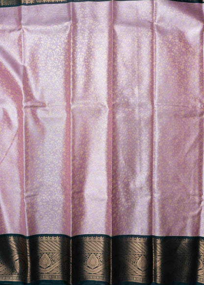 Beige Tissue Bridal Semi Silk Saree With Bottle Green Border