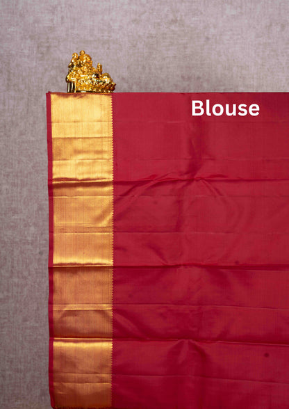 Kanjivaram Maroon Pure Silk Jacquard Saree With Red Blouse