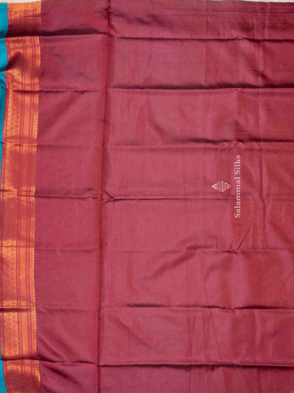 Sapphire Green Color Fancy Saree with Contrast Maroon Blouse