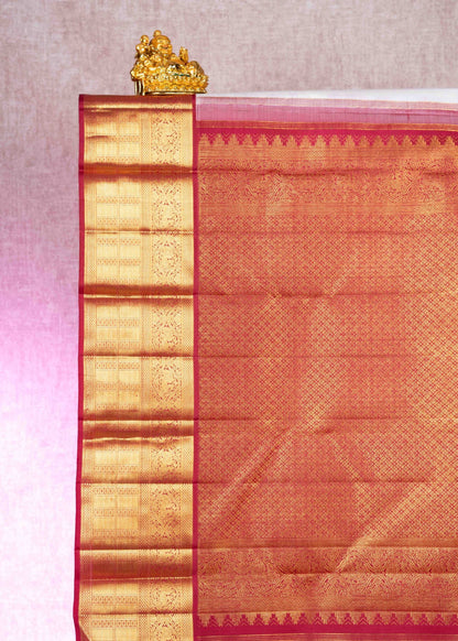 Kanjivaram Pure Silk Saree White With Maroon Blouse