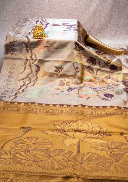 Theme Based Pure Kanjivaram Tissue Silk Saree With Plain Blouse