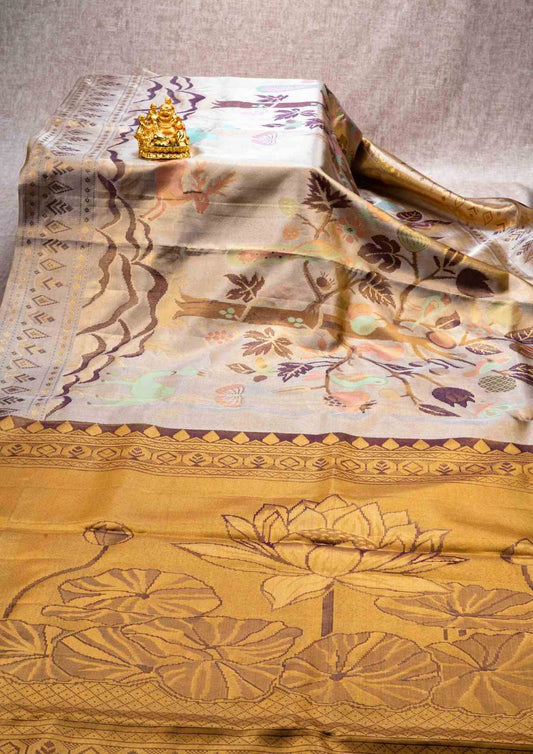 Theme Based Pure Kanjivaram Tissue Silk Saree With Plain Blouse