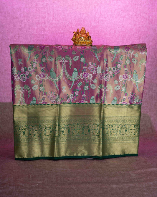 Mix Silk Pattu Pavadai ( Light Violet ) With Green Blouse  44"
