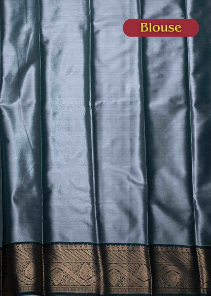 Beige Tissue Bridal Semi Silk Saree With Bottle Green Border