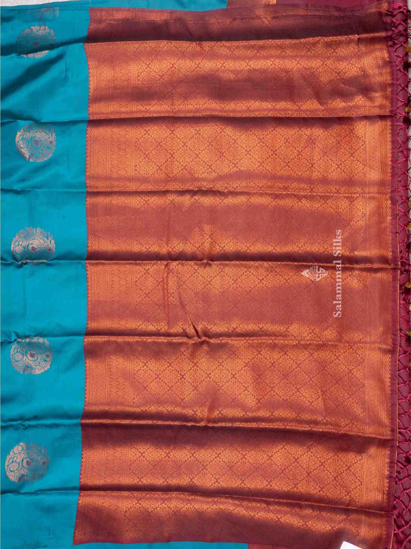Sapphire Green Color Fancy Saree with Contrast Maroon Blouse