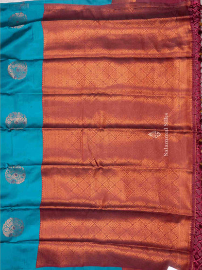 Sapphire Green Color Fancy Saree with Contrast Maroon Blouse