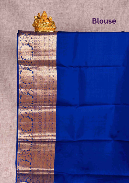 Blue Grand Puremix Silk Saree With Royal Blue Blouse