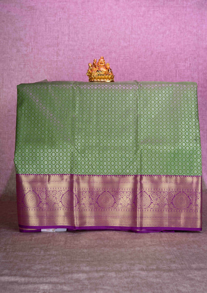 Mix Silk Pattu Pavadai ( Dark Elaichi Green ) With Violet Blouse  44"