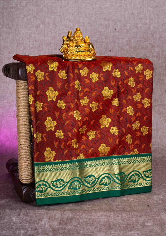 Mix Pattu Pavadai (Brown) With Green Blouse 18"
