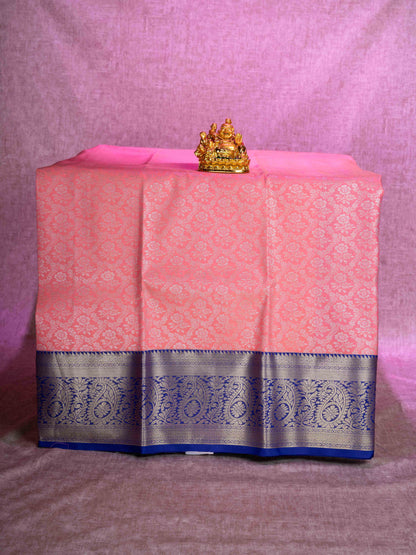 Mix Pattu Pavadai (Peach) With Navy Blue Blouse 44"