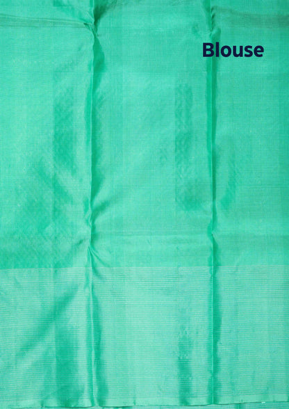 Light Peach Kanjivaram Pure Silk Saree With Green Blouse