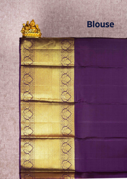 Kanjivaram Pure Silk Saree Violet With Long Gold Zari Border