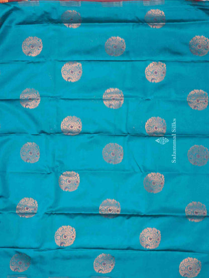 Sapphire Green Color Fancy Saree with Contrast Maroon Blouse
