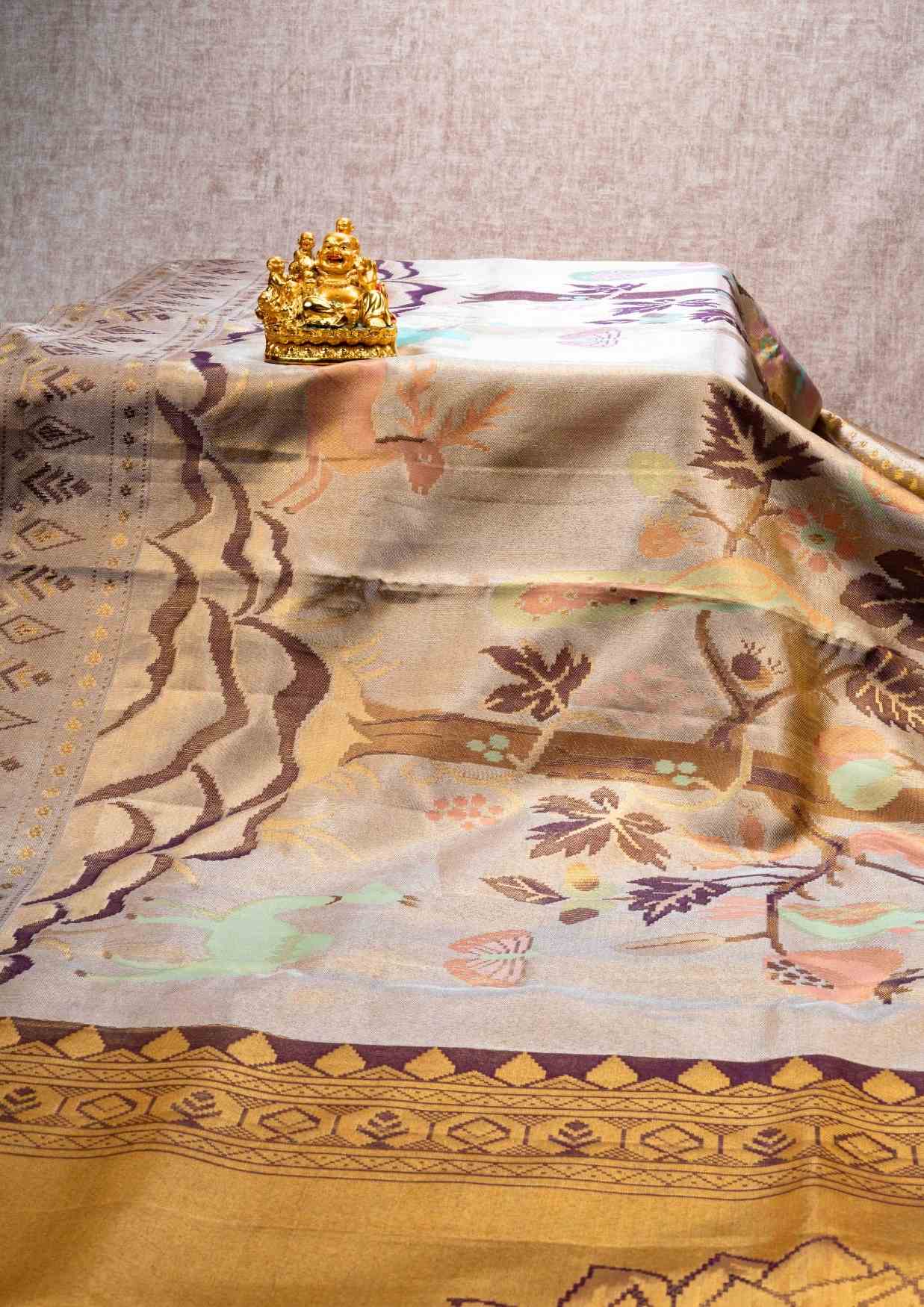 Theme Based Pure Kanjivaram Tissue Silk Saree With Plain Blouse