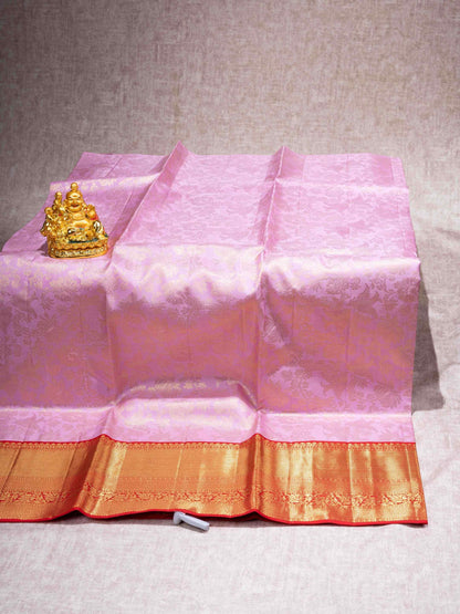 Pure Silk Pattu Pavadai ( Light Pink ) With Maroon Blouse 44"