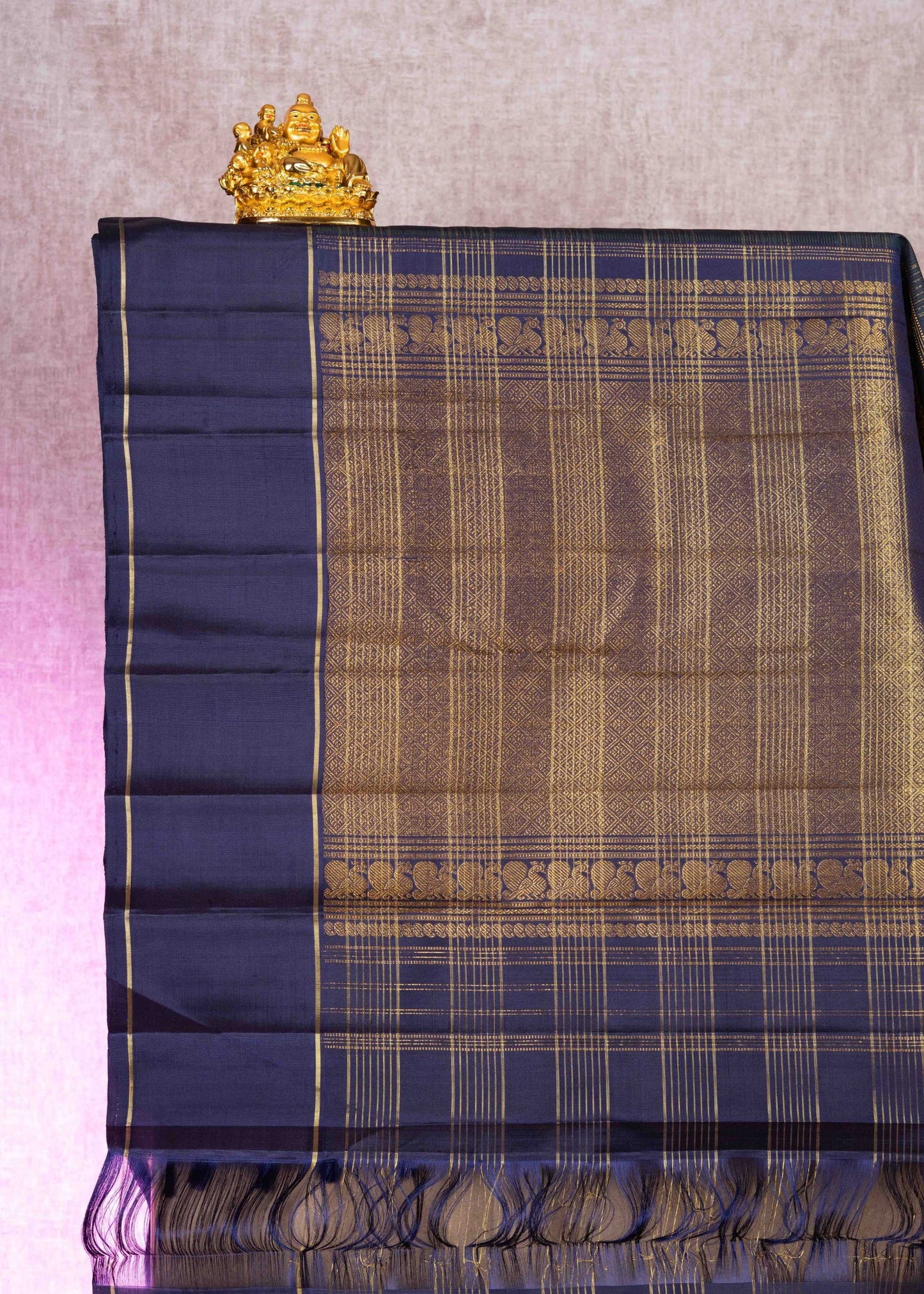 Bottle Green Kanjivaram Pure Silk Saree With Navy Blue Blouse