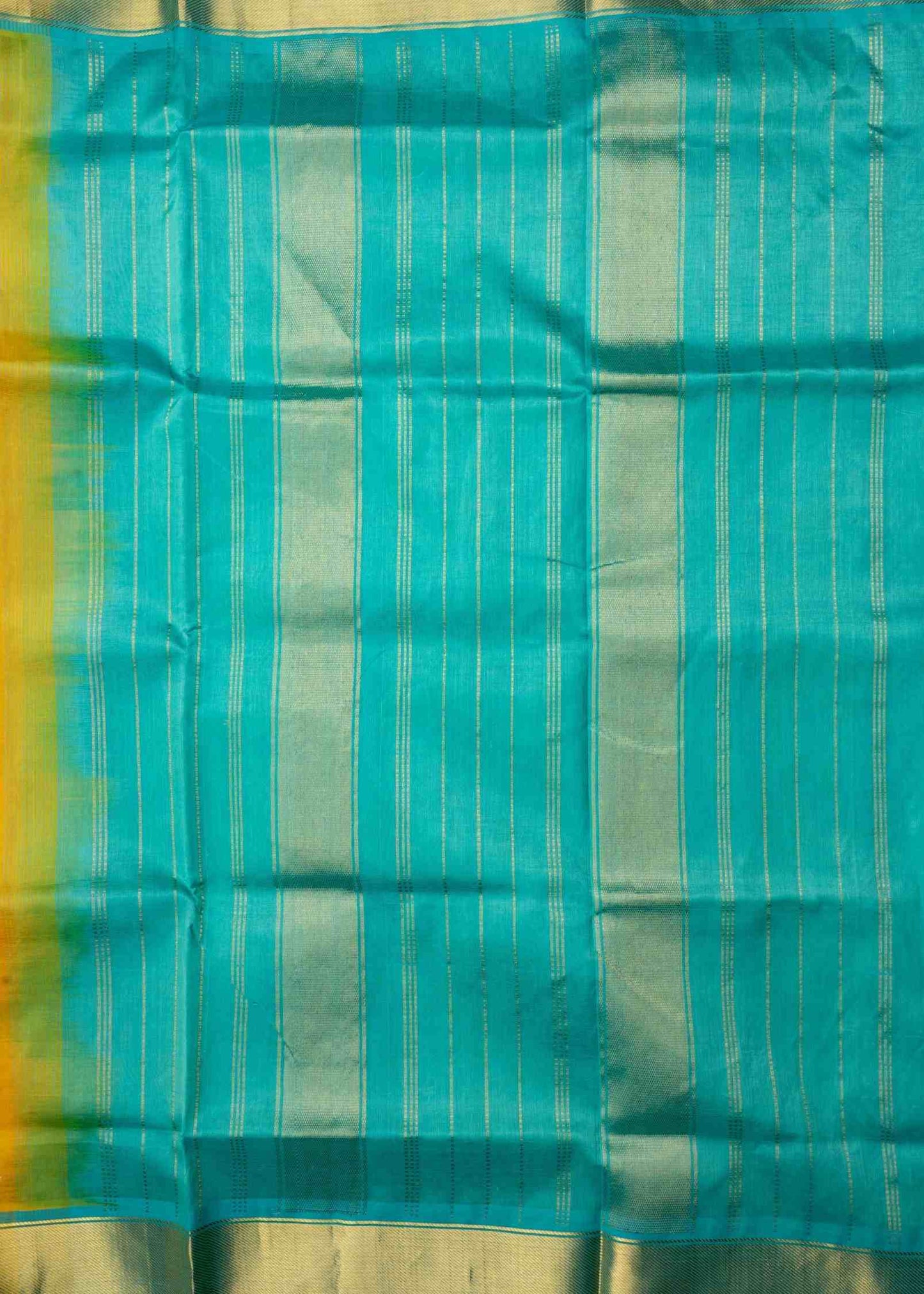Yellow Kanjivaram Pure Silk Cotton with Sapphire Green Blouse