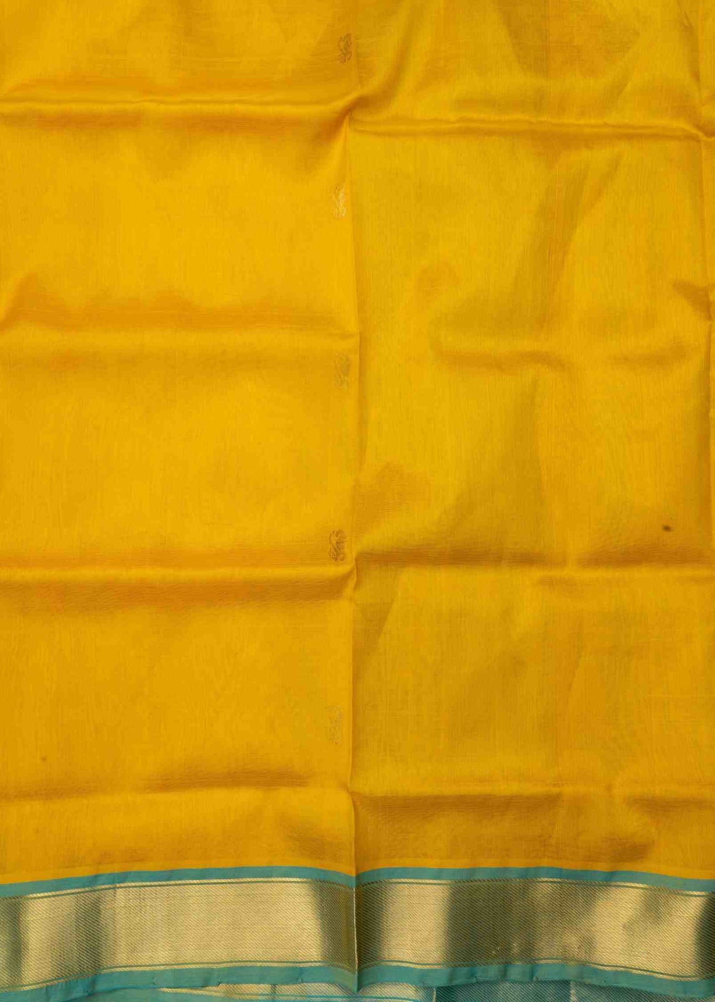 Yellow Kanjivaram Pure Silk Cotton with Sapphire Green Blouse