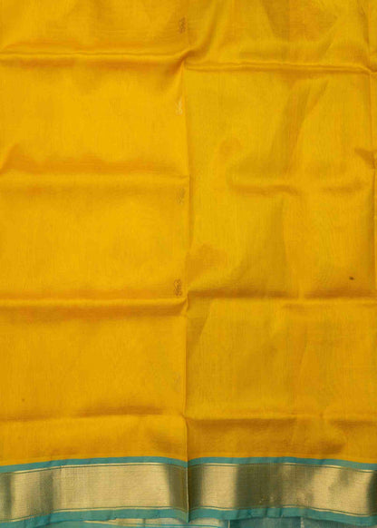 Yellow Kanjivaram Pure Silk Cotton with Sapphire Green Blouse