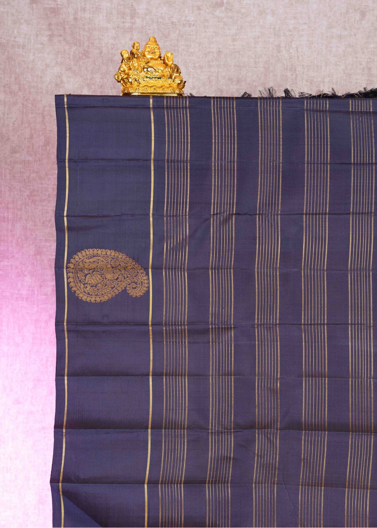 Bottle Green Kanjivaram Pure Silk Saree With Navy Blue Blouse